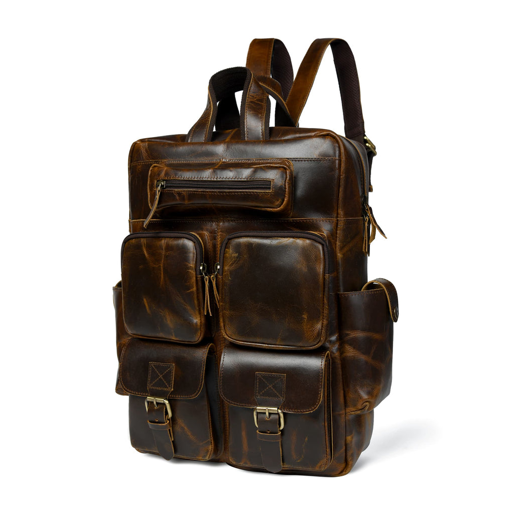 men's leather travel backpack