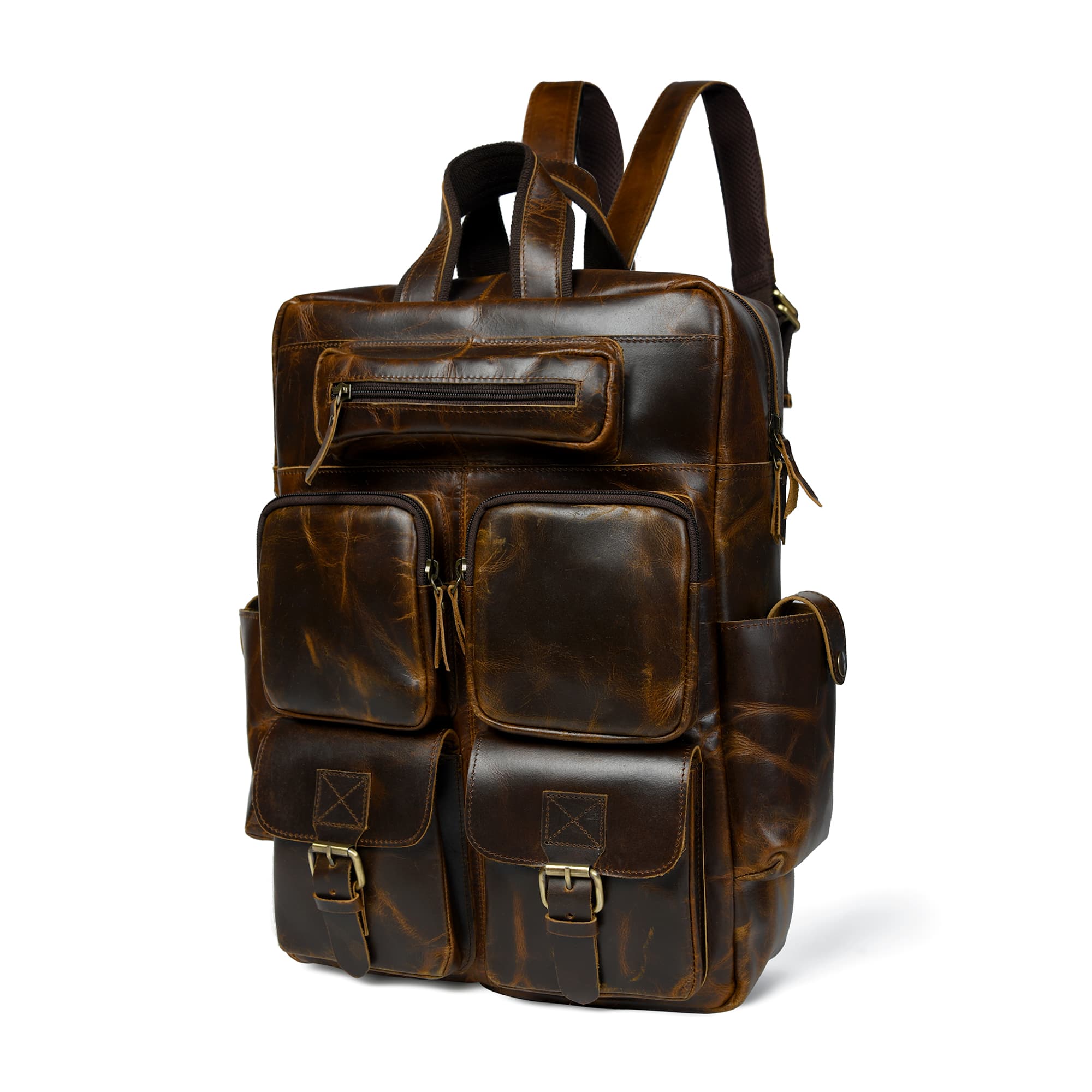 men's leather travel backpack