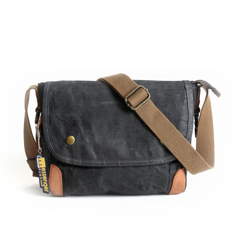 waxed canvas crossbody bag with snap flap