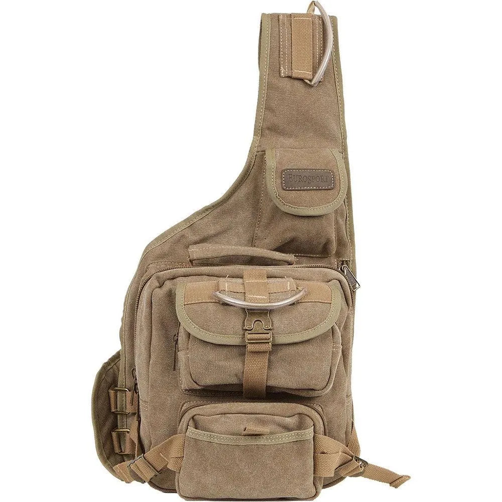 canvas sling backpack in khaki or olive